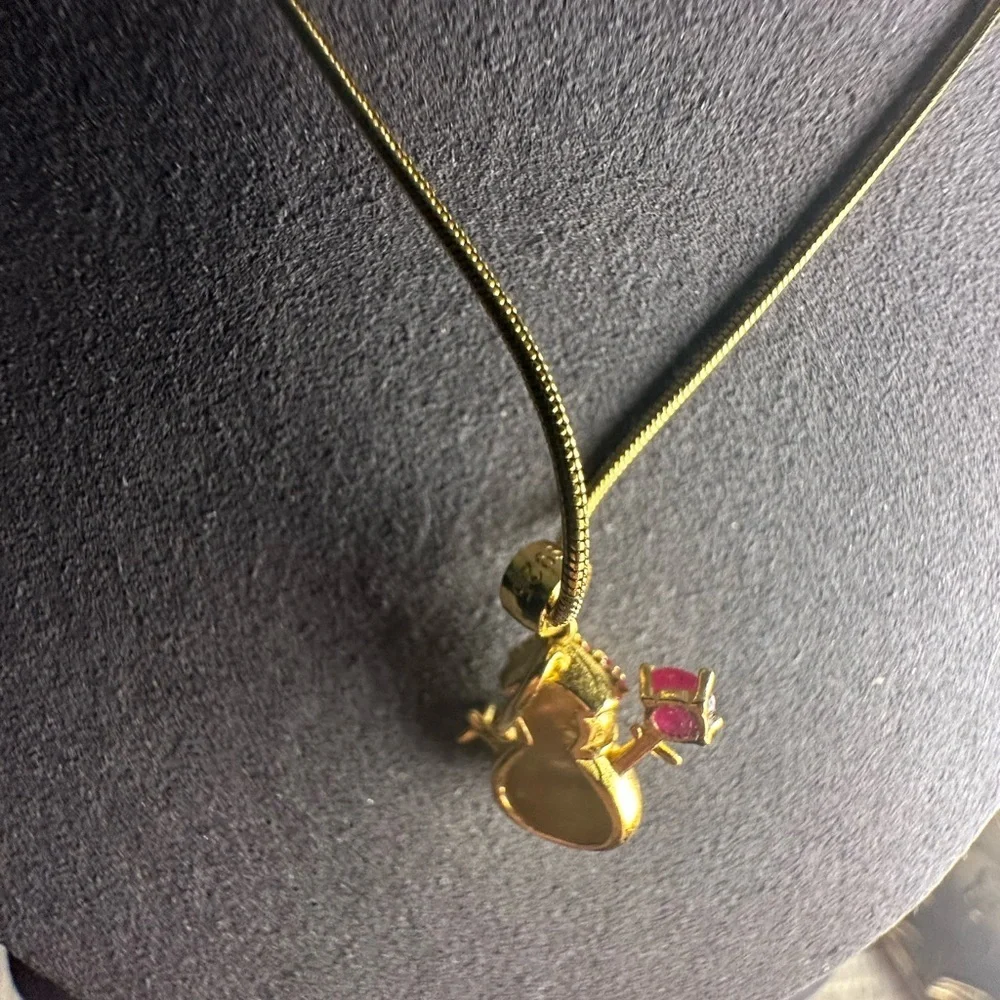 Adorable Gold and Rhodolite Snowman Pendant Necklace - Picture 9 of 11